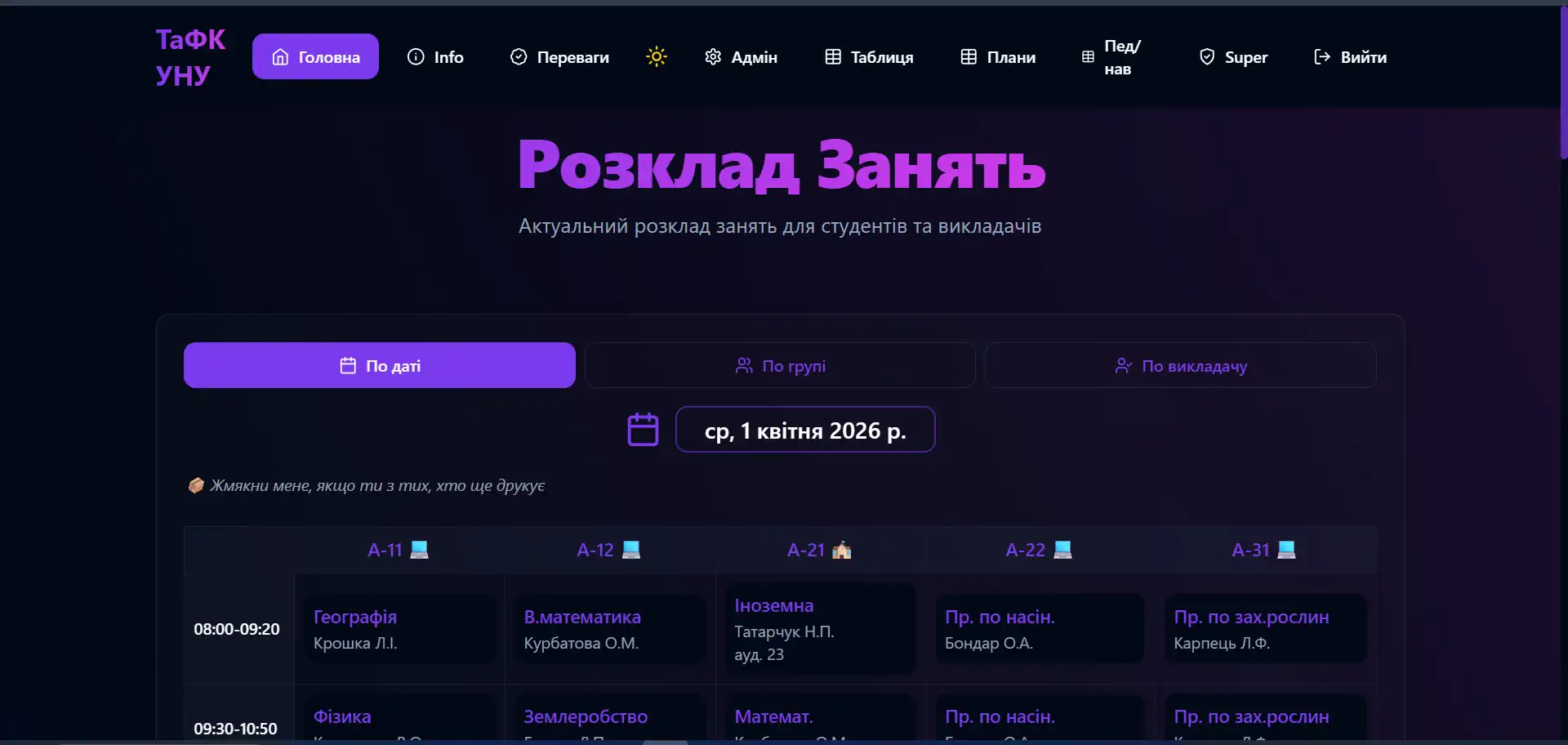 Розклад занять